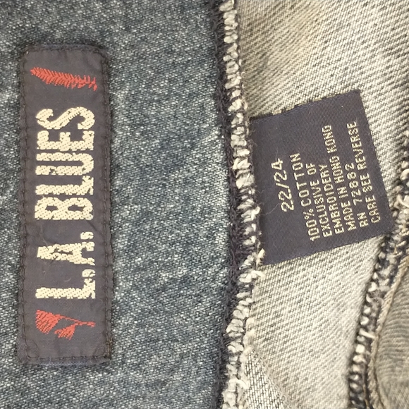 Vintage Denim Jacket L.A. Blues Embroidered Short lk Crop Plus Size 23/24 XL Zip - Picture 8 of 12